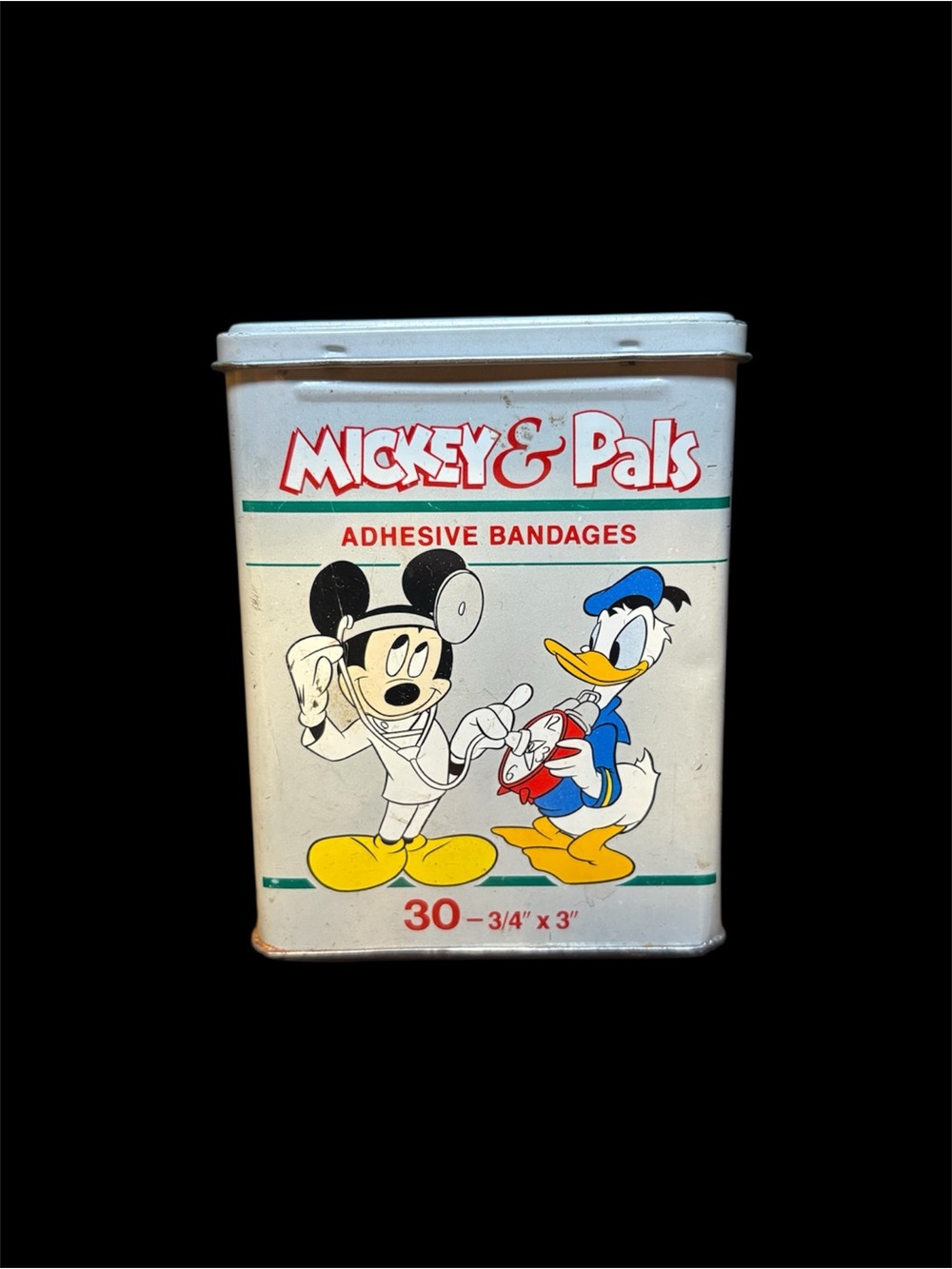 Disney Mickey & Pals Vintage White Tin with Red, Yellow, Blue Artwork